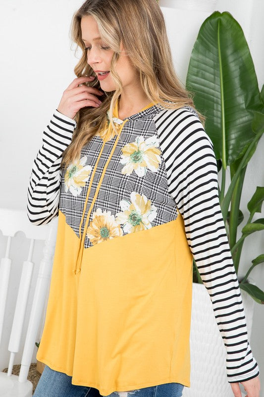 Plus Size Floral Stripe Mix Sweatshirts