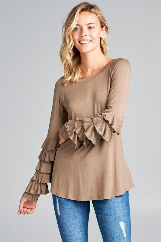 Women's Casual Mini Tiered Ruffle Long Sleeve Top