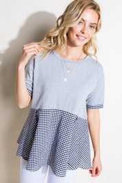 Women's Casual Checker and Solid Mix Tunic Top