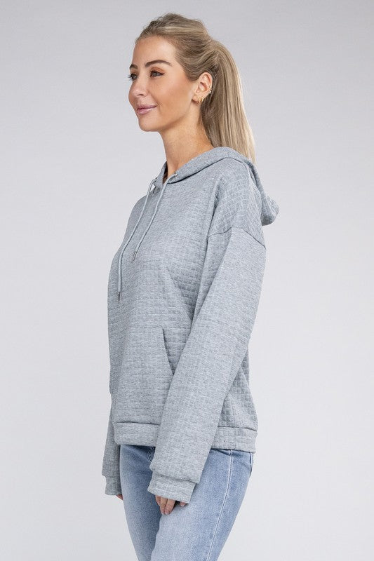 Women's Textured Drawstring Hoodie with Pocket