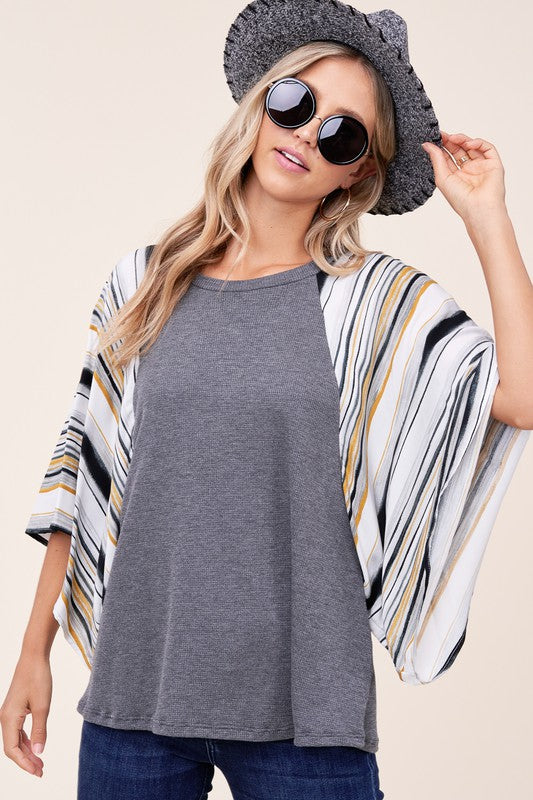 Women's Waffle Stripe Mix Kimono Top