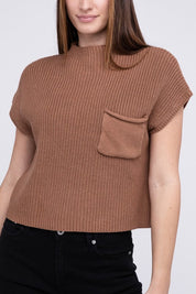 Women's Cropped Mock Neck Short Sleeve Sweater