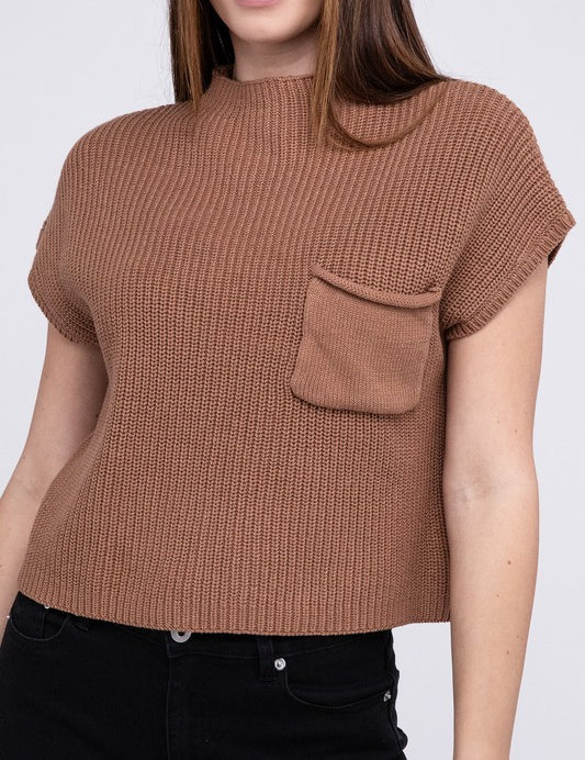 Mock Neck Short Sleeve Cropped Sweater