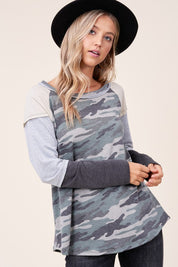 Women's Camouflage Color Block Long Sleeve Top