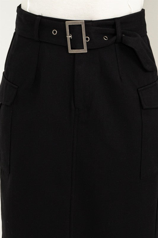 Women's High-Waisted Buckled Belt Cargo Skirt