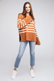 Women's Oversized Ribbed Hem Stripe Sweater