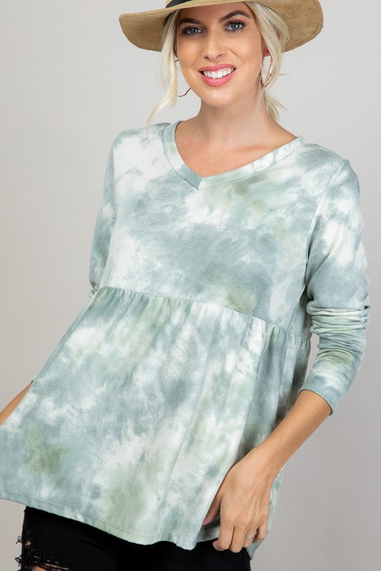 Plus Size Casual Tie Dye Babydoll Top