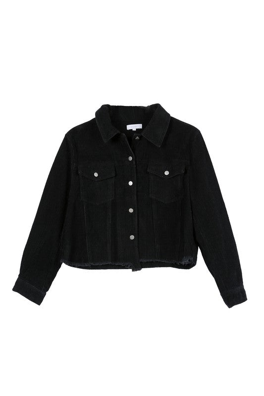 Women's Frayed Corduroy Button-Up Jacket