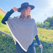 Women's Chevron Knit Poncho Scarf with Gold Buttons