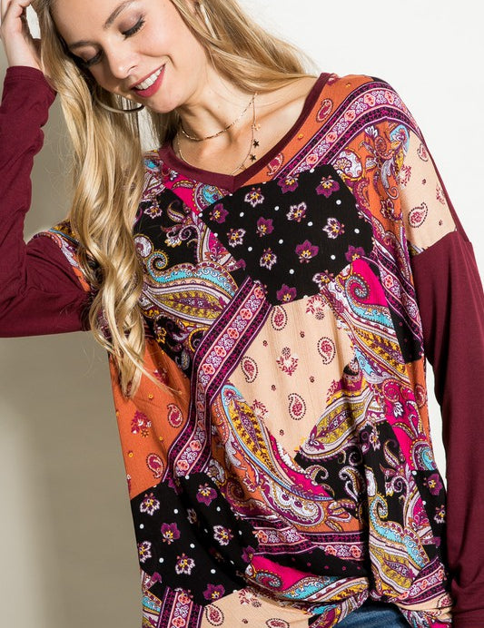 Women's Paisley Mixed Boxy Top