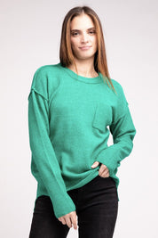 Women's Casual Melange Hi-Low Hem Round Neck Sweater