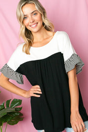 Women's Casual Solid and Pin Stripe Baby Doll Top