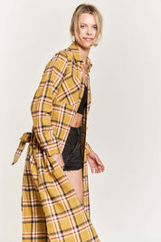 Women's Belted Plaid Print Long Shirt Dress