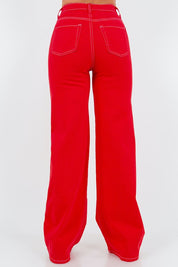 Women's Cherry Red Wide Leg Jeans