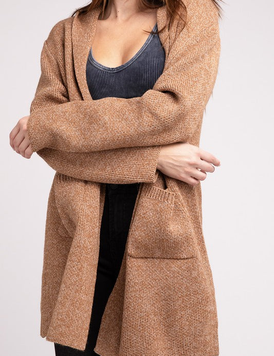 Hooded Open Front Sweater Cardigan