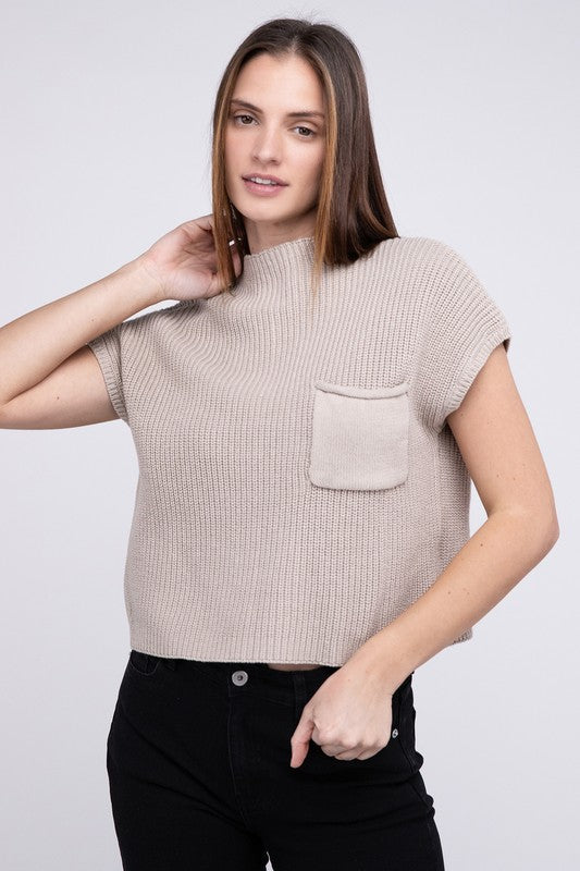 Women's Cropped Mock Neck Short Sleeve Sweater