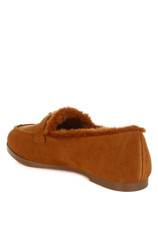 Women's Formal Suede & Faux Fur Flat Loafers