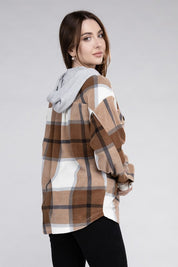 Women's Casual Hooded Plaid Fleece Shacket