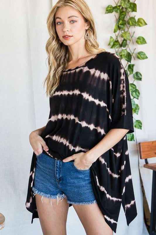 Women's Striped Tie Dye Short Sleeve Tunic