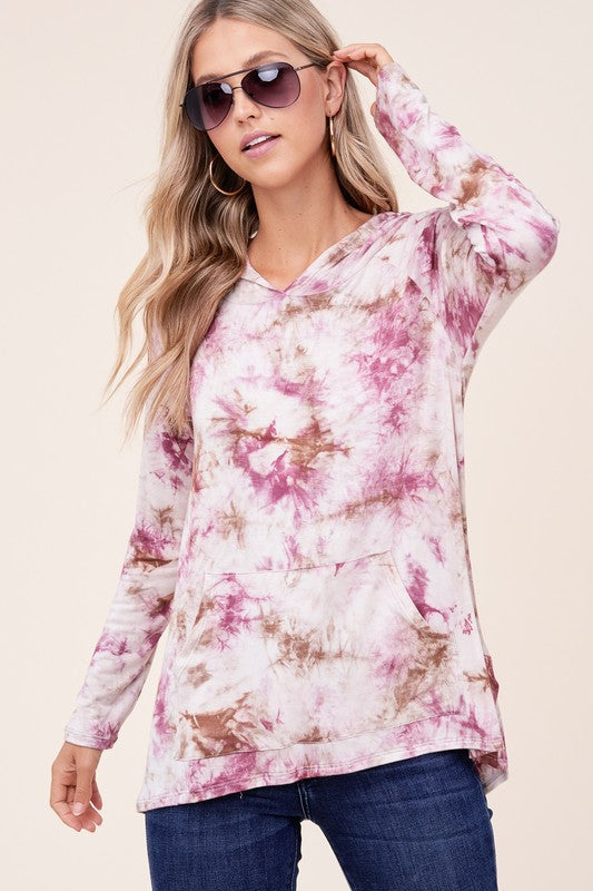 Women's Casual Tie Dye Print Hoodie with Front Pocket