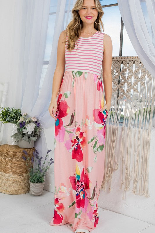 FLORAL MIX TANK MAXI DRESS