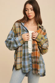 Women's Oversized Flannel Shirt with Patchwork Design