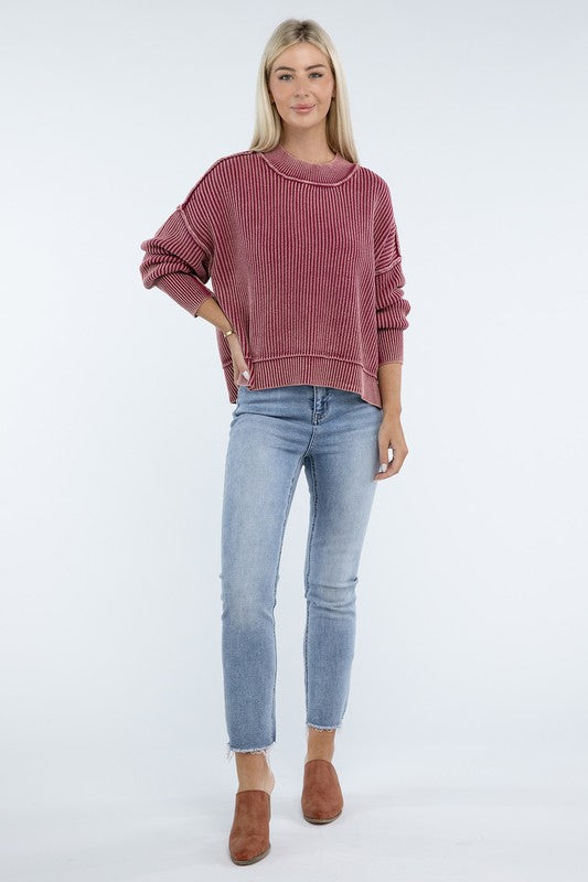 Women's Oversized Cropped Sweater with Side Slits