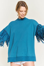 Women's Silver Studded Fringe Sleeve Top