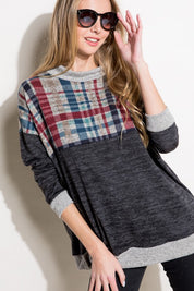 Plus Size Women's Casual Plaid Mock Neck Long Sleeve Top