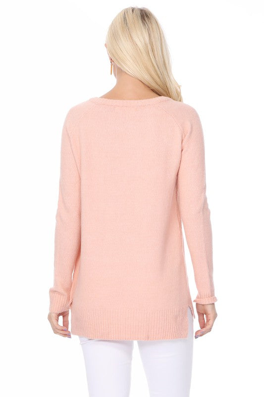 Women's Cozy Heart Jacquard Round Neck Pullover Sweater