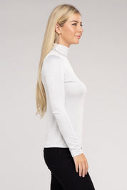 Women's Relaxed Ribbed Turtle Neck Long Sleeve Top