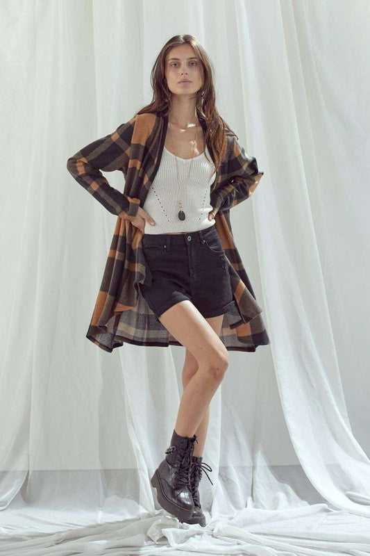 Women's Long Sleeve Checker Print Cardigan