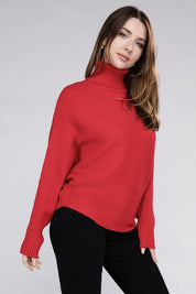 Women's Loose Fit Viscose Dolman Sleeve Turtleneck Sweater