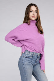 Women's Loose Fit Viscose Dolman Sleeve Turtleneck Sweater