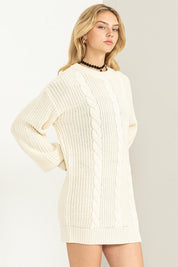 Women's Cozy Cable-Knit Ribbed Mini Sweater Dress