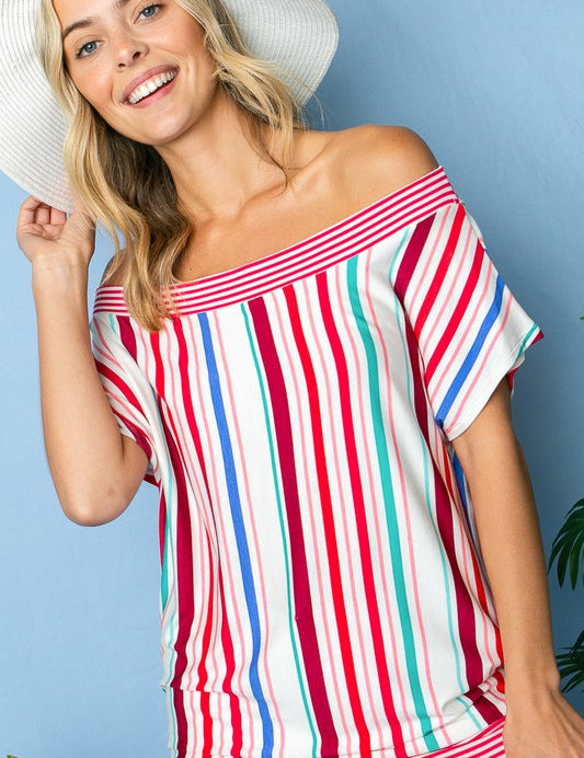 Women's Multi Stripe Off Shoulder Top