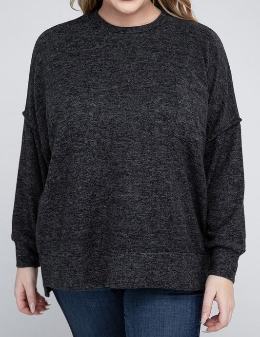 Plus Brushed Melange Drop Shoulder Sweater