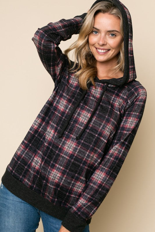 Women's Casual Plaid Hoodie Sweatshirt Top