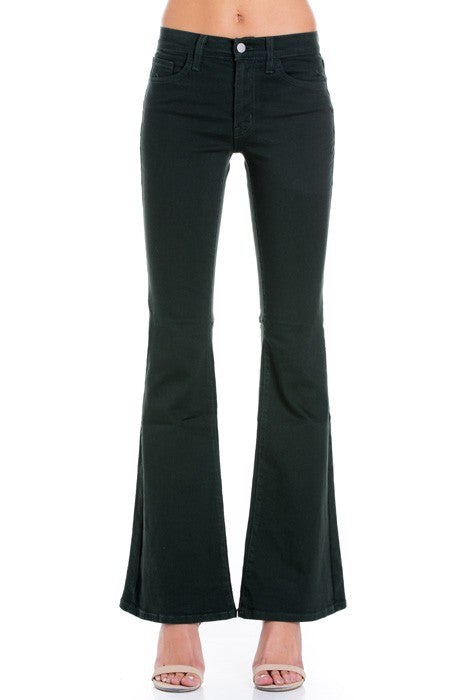 Women's High Waist Flare Denim Pants in Chocolate