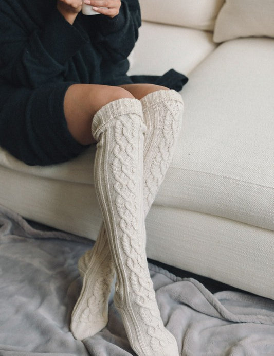 Women's Knee High Cable Knit Lounge Socks