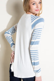 Women's Casual Long Sleeve Stripe Mixed Top