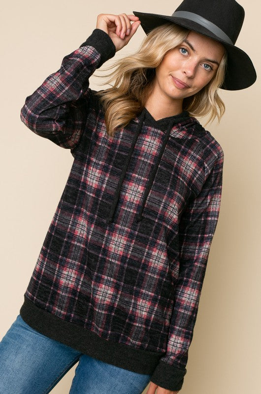 Women's Casual Plaid Hoodie Sweatshirt Top