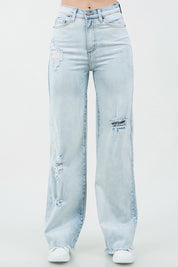 Women's High Rise Stone Wash Wide Leg Jeans