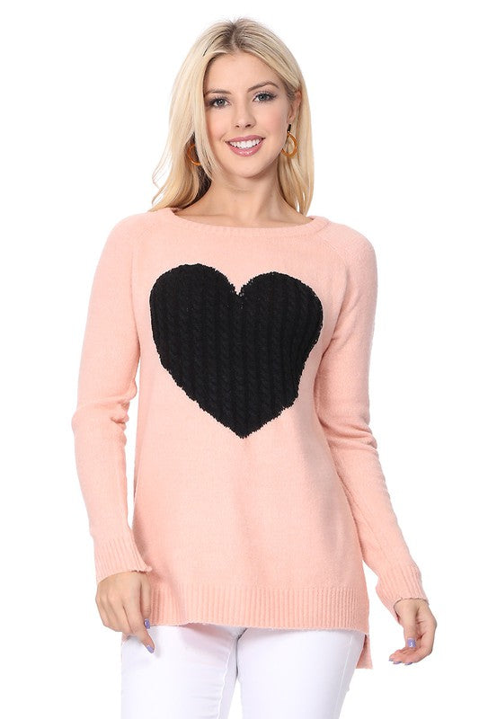 Women's Cozy Heart Jacquard Round Neck Pullover Sweater