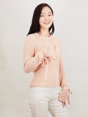 Women's Bow Tied Bell Sleeve Waffle Knit Sweater