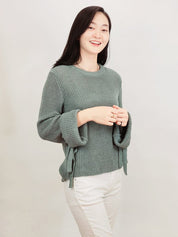 Women's Bow Tied Bell Sleeve Waffle Knit Sweater