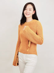 Women's Bow Tied Bell Sleeve Waffle Knit Sweater