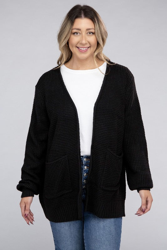Plus Size Oversized Waffle Open Cardigan Sweater