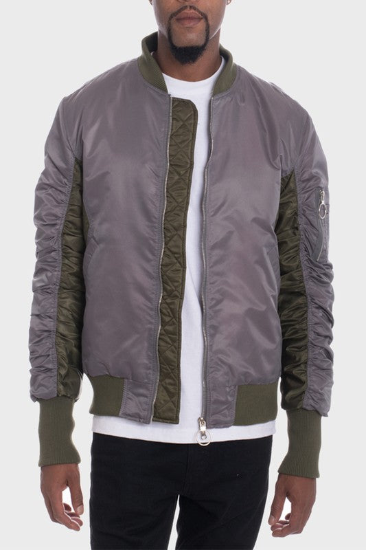 Men's Two Tone Color Block Bomber Jacket