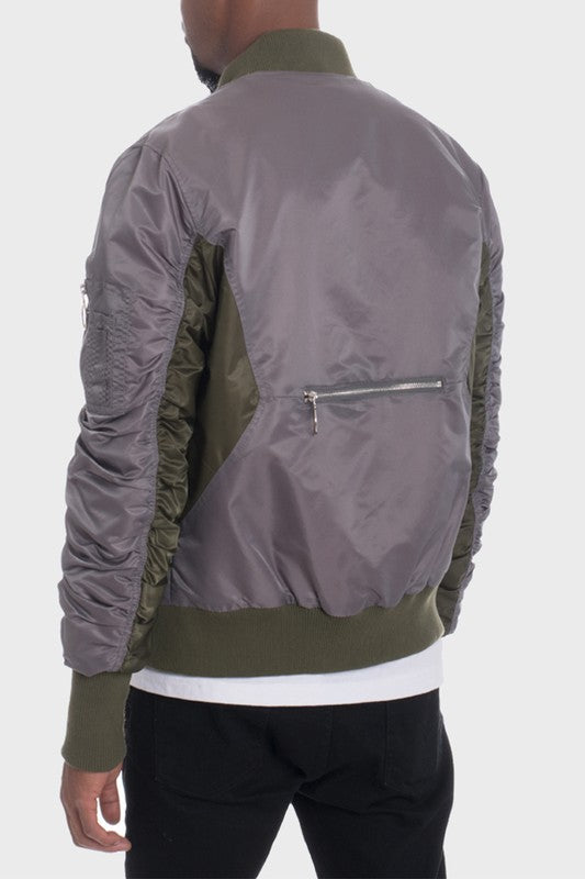 Men's Two Tone Color Block Bomber Jacket